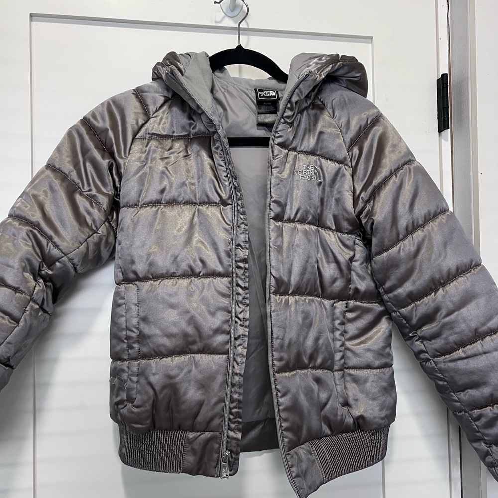 The North Face Kids Shiny Silver Puffer Jacket